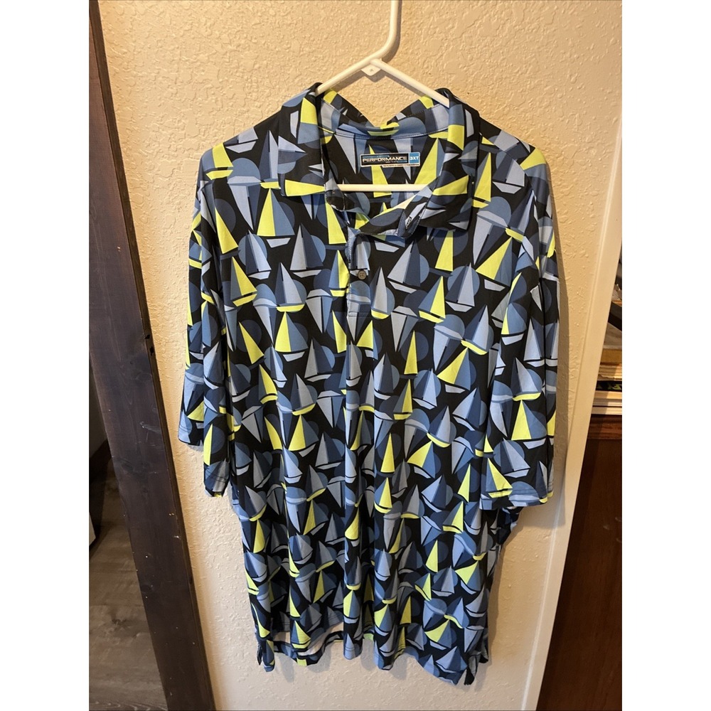 Roundtree & Yorke Performance Men's Golf Size 3xt Blue Sailboat Print Polo Shirt